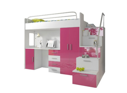 Lit superposé double Rosa Table Armoire Lit superposé multifonction Chambre d'enfants
