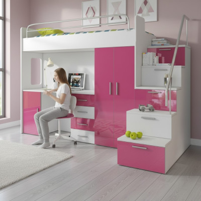Lit superposé Lit superposé Lit Lit enfant Lit de jeunesse Lit mezzanine Rosa Chambre d'enfants