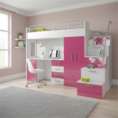Lit superposé Lit superposé Lit Lit enfant Lit de jeunesse Lit mezzanine Rosa Chambre d'enfants
