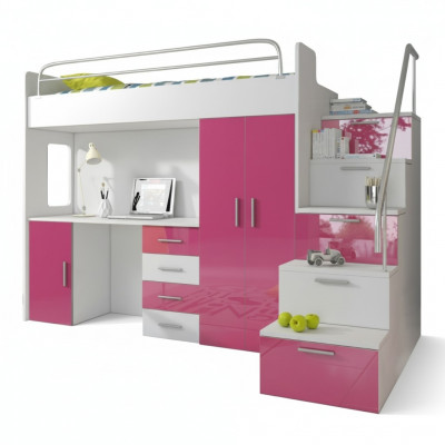 Lit superposé Lit superposé Lit Lit enfant Lit de jeunesse Lit mezzanine Rosa Chambre d'enfants