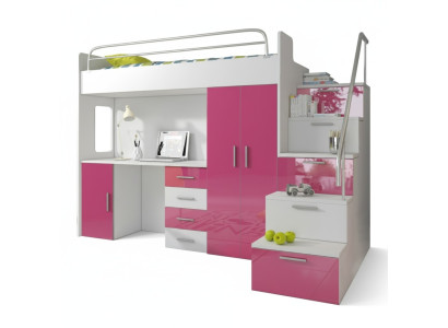 Lit superposé Lit superposé Lit Lit enfant Lit de jeunesse Lit mezzanine Rosa Chambre d'enfants