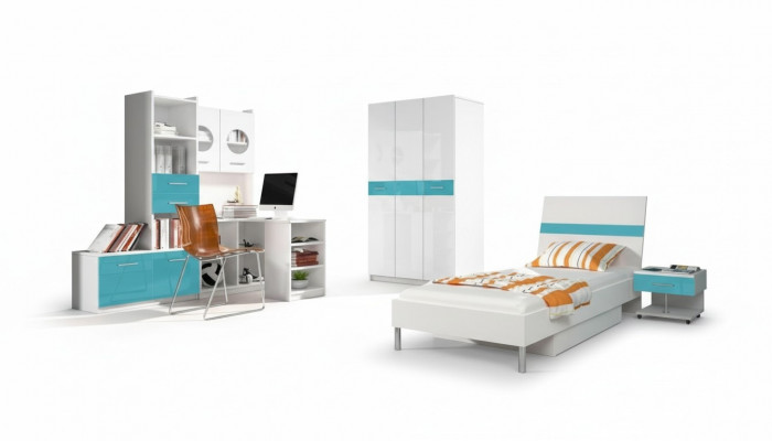 Chambre d'enfants Turquoise Armoire Moderne Commode Table en Bois Chambre à Coucher Jeunesse 5 pièces