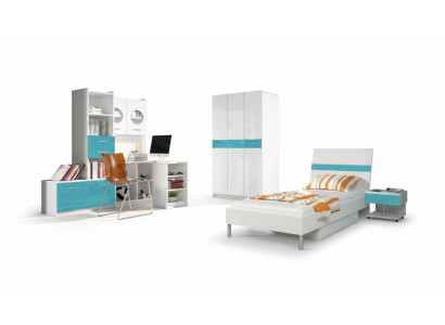 Chambre d'enfants Turquoise Armoire Moderne Commode Table en Bois Chambre à Coucher Jeunesse 5 pièces