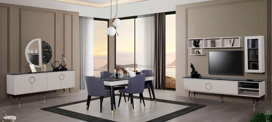 Luxe Table de salle à manger Design 4x Chaises Ensemble de salle à manger Fauteuils Suite Mobilier