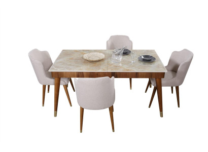 Salle à manger Tables en bois Ensemble de salle à manger Ensemble Chaise Groupe nouveau Table 4x Chaises de design 5 pièces