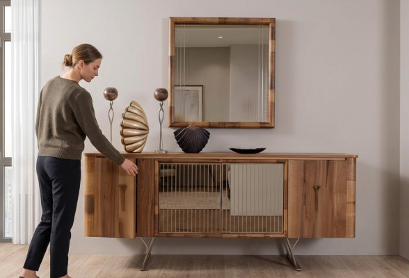 Buffets Armoire en bois Meubles Commodes Marron nouveau Buffet avec miroir Buffet