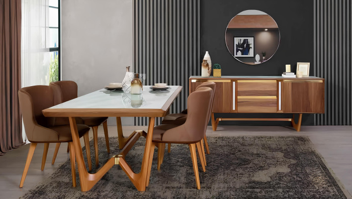 Ensemble de luxe Salle à manger Table de salle à manger Chaise Table Tables Chaises Bois Design 5 pièces nouveau