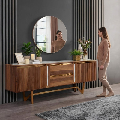 Enfilade Commodes Ensemble Mobilier Italien 2 pièces Armoire Bois Commode avec Miroir