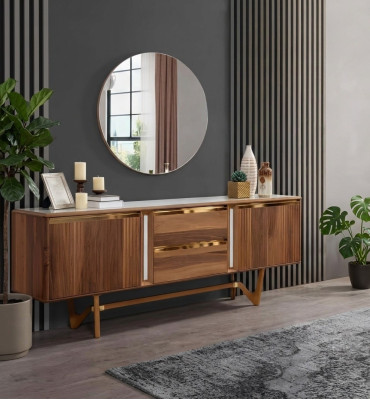Enfilade Commodes Ensemble Mobilier Italien 2 pièces Armoire Bois Commode avec Miroir