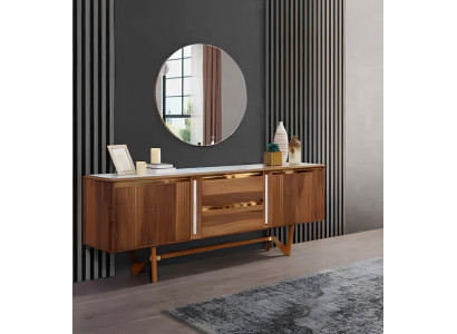 Enfilade Commodes Ensemble Mobilier Italien 2 pièces Armoire Bois Commode avec Miroir