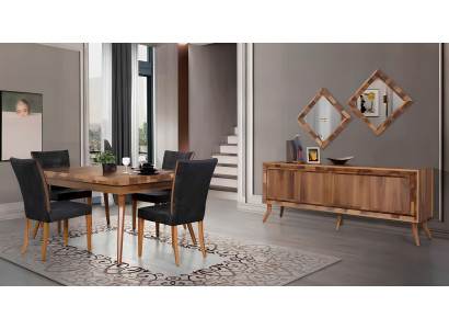 Ensemble de salle à manger Table à manger 4 chaises Buffet Tables en bois Groupe de design Suite de 6 pièces