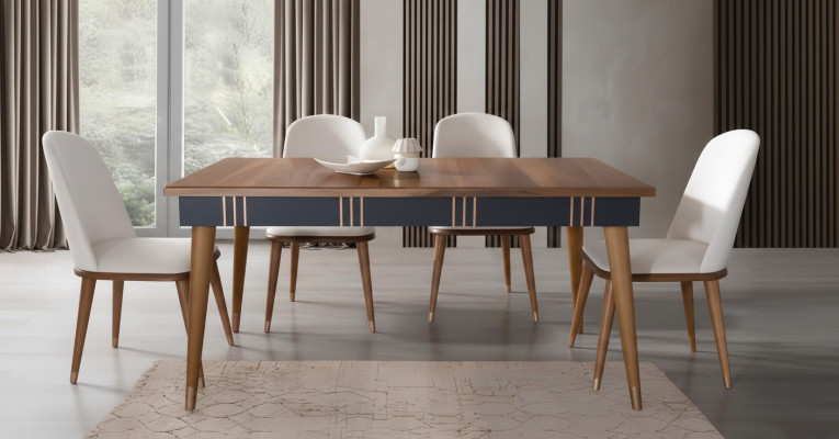 Table Salle à manger Ensemble Table de salle à manger Chaise Set 5 pièces. Textile Bois Chaises inclinables Mobilier