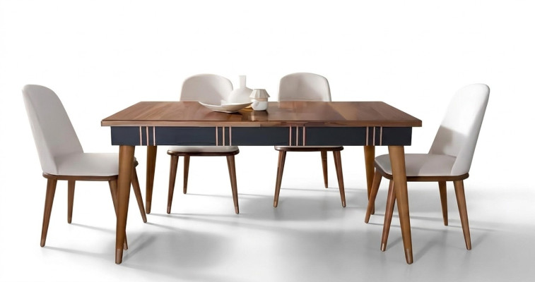 Table Salle à manger Ensemble Table de salle à manger Chaise Set 5 pièces. Textile Bois Chaises inclinables Mobilier
