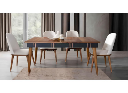 Table Salle à manger Ensemble Table de salle à manger Chaise Set 5 pièces. Textile Bois Chaises inclinables Mobilier