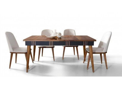 Table Salle à manger Ensemble Table de salle à manger Chaise Set 5 pièces. Textile Bois Chaises inclinables Mobilier