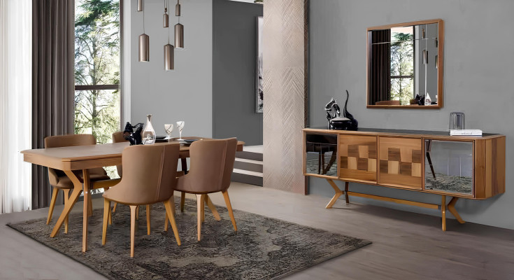 Ensemble de salle à manger Designer Wood Ess avec table et 4 chaises Lehn, ensemble assorti avec revêtement 5 pièces