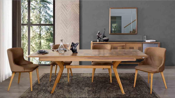 Ensemble de salle à manger Designer Wood Ess avec table et 4 chaises Lehn, ensemble assorti avec revêtement 5 pièces
