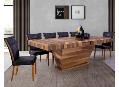 Ensemble de table + 6 chaises, Suite rembourrée, Ensemble de salle à manger en bois design neuf de 7 pièces.