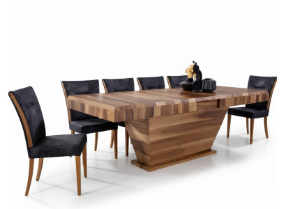 Ensemble de table + 6 chaises, Suite rembourrée, Ensemble de salle à manger en bois design neuf de 7 pièces.