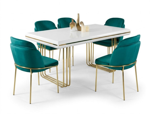 Table à manger de luxe Table Salle à manger Tables Design Métal Table de cuisine Blanc Or Bois