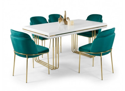 Table à manger de luxe Table Salle à manger Tables Design Métal Table de cuisine Blanc Or Bois