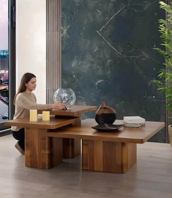 Ensemble de table basse en bois 3 pièces. Ensembles de tables de salon Canapé en bois Tables Meubles