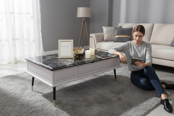 Salon Table basse Effet pierre Table Table d'appoint Canapé Tables de salon