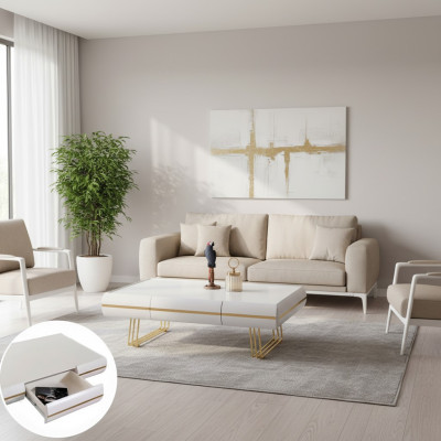 Table basse Table d'appoint Table de salon Table d'appoint Moderne Tables Blanc or