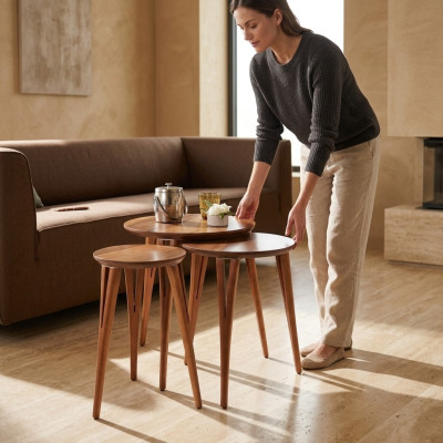 Tables en bois tables d'appoint ensemble table d'appoint table table basse table à fleurs 3 pièces.