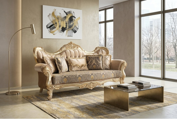 Chesterfield Baroque Canapé Trois Places Meubles Canapé Tissu Or Canapés