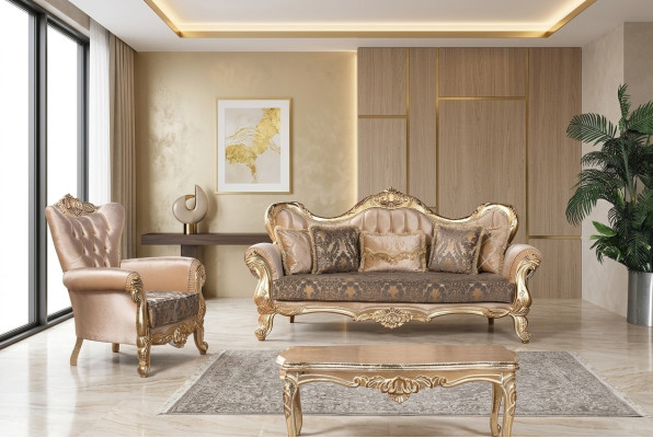 Ensemble de canapé Chesterfield en tissu pour meubles de style baroque rococo, table 3 pièces.