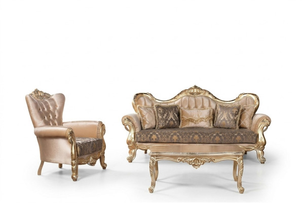 Ensemble de canapé Chesterfield en tissu pour meubles de style baroque rococo, table 3 pièces.