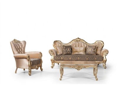 Ensemble de canapé Chesterfield en tissu pour meubles de style baroque rococo, table 3 pièces.