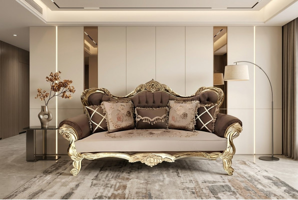 Chesterfield Baroque Trois Places Canapé Canapés Tissu Or Meubles