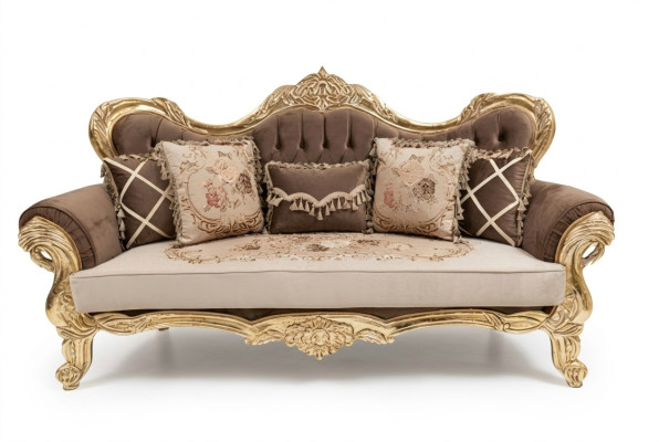 Chesterfield Baroque Trois Places Canapé Canapés Tissu Or Meubles