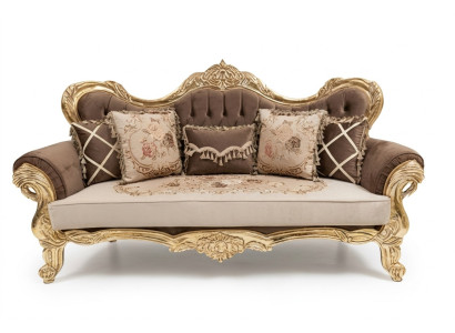 Chesterfield Baroque Trois Places Canapé Canapés Tissu Or Meubles