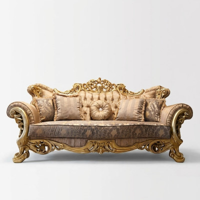 Chesterfield Baroque Canapé 3 Places Meubles Canapé Tissu Or