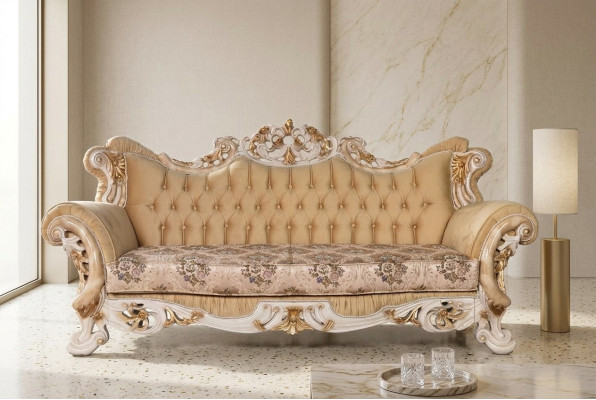 Chesterfield Baroque Canapé trois places Canapé Tissu beige