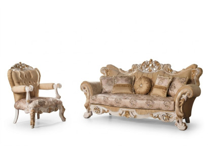 Salle de séjour Luxe Canapé Beige Ensemble de canapés Canapés Fauteuil 3+1 Places Tissu Design