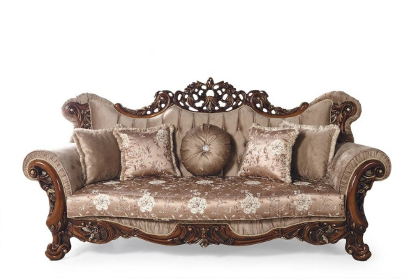 Canapé Chesterfield trois places en tissu brun de style baroque