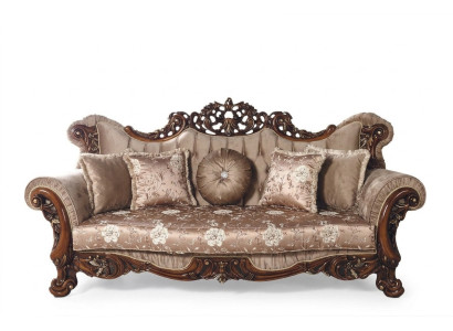 Canapé Chesterfield trois places en tissu brun de style baroque