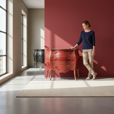 Meuble de rangement italien en bois rouge avec tiroirs commode Buffet commodes Neuf