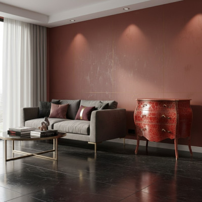 Meuble de rangement italien en bois rouge avec tiroirs commode Buffet commodes Neuf