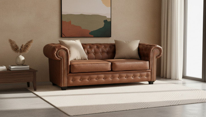 Canapé Chesterfield en tissu gris Canapés Salon Canapé Coussin de siège Meubles