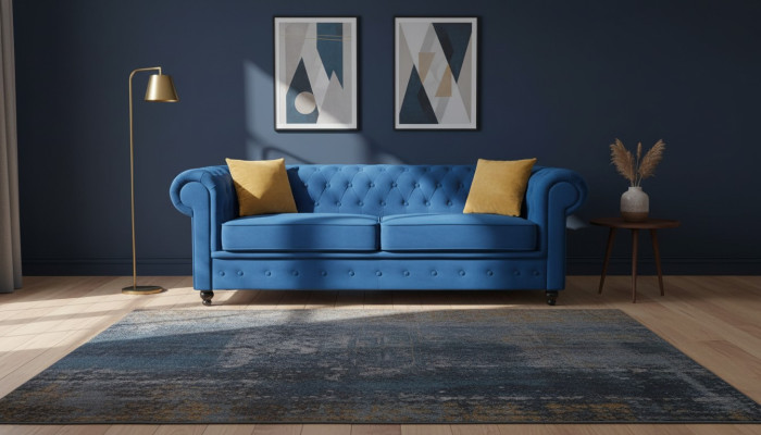 Canapés Rembourrage Canapés 3 Places Chesterfield Canapé en Textile Bleu Classique Designer Neuf