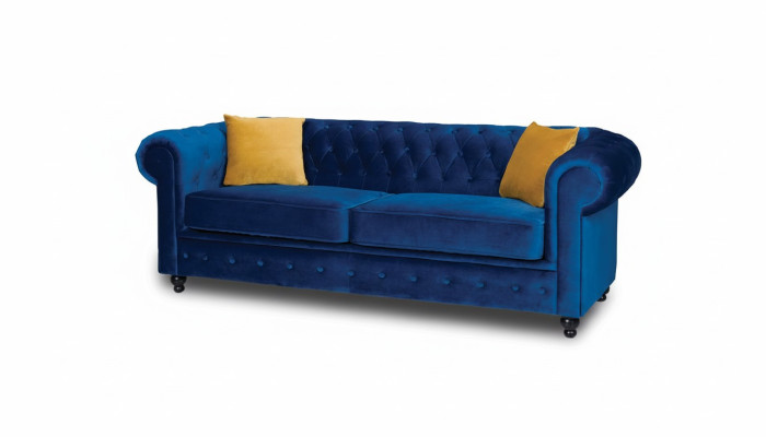 Canapés Rembourrage Canapés 3 Places Chesterfield Canapé en Textile Bleu Classique Designer Neuf