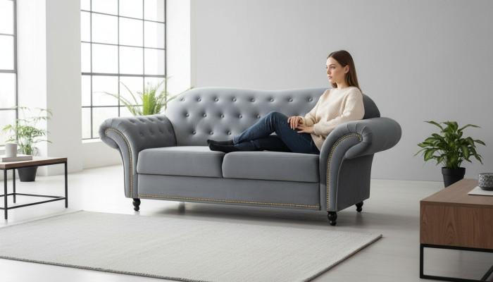 Canapé chesterfield gris à deux places en tissu d'ameublement Meubles Canapés canapés en textile