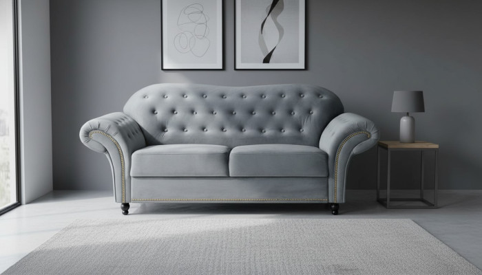 Canapé chesterfield gris à deux places en tissu d'ameublement Meubles Canapés canapés en textile