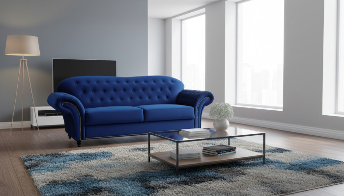 Canapé trois places en tissu bleu e canapé rembourré mobilier ameublement canapés canapés