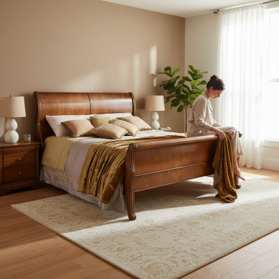 Lit Braun Chambre en bois Mobilier textile Conception de l'hôtel Lits style Art déco neufs
